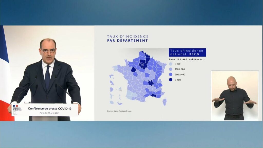 Carte du taux d'incidence en France au 22 avril. // Source : Gouvernement Carte du taux d'incidence en France au 22 avril. // Source : Gouvernement