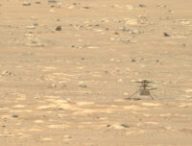 Ingenuity sur Mars le 30 avril 2021. // Source : NASA/JPL-Caltech/ASU (photo recadrée) Ingenuity sur Mars le 30 avril 2021. // Source : NASA/JPL-Caltech/ASU (photo recadrée)