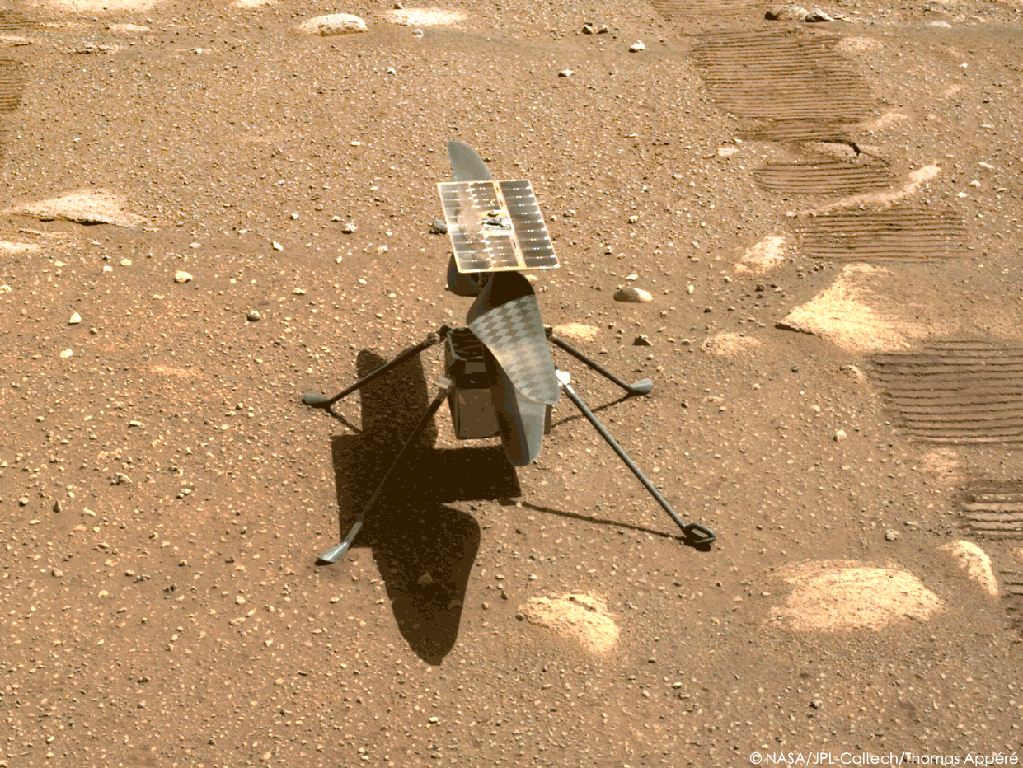 Ingenuity au 44è sol de la mission. // Source : Flickr/CC/NASA/JPL-Caltech/Thomas Appéré