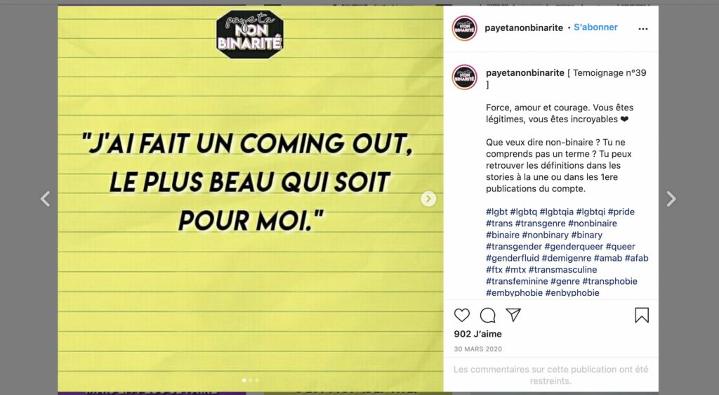 Le compte Instagram d'Oror // Source : payetanonbinarite