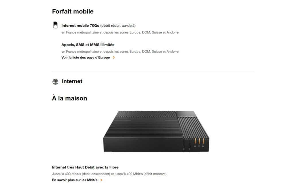 Orange fibre + forfait 70 Go Orange fibre + forfait 70 Go