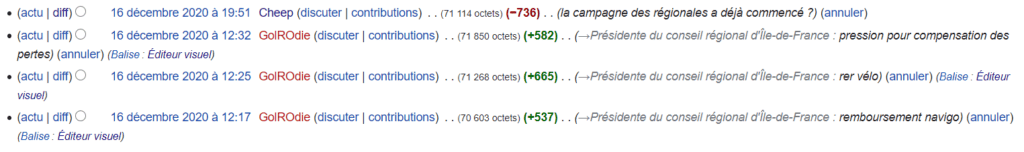 Les historiques de modification sur la page wikipedia de Valérie Pécresse Les historiques de modification sur la page wikipedia de Valérie Pécresse