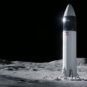 Vue d'artiste du Starship de SpaceX posant des astronautes sur la Lune. // Source : SpaceX Vue d'artiste du Starship de SpaceX posant des astronautes sur la Lune. // Source : SpaceX