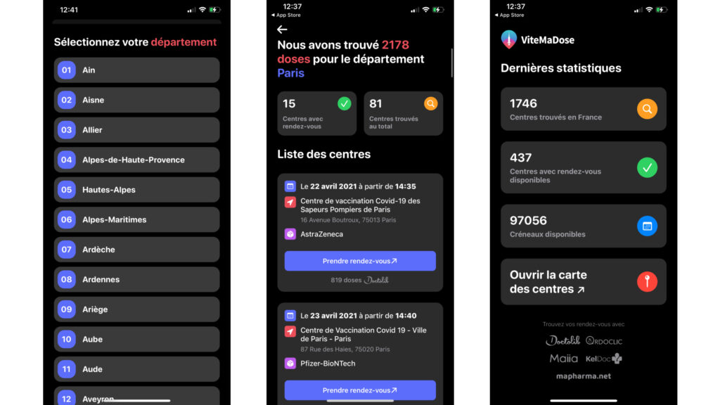 L'app Vite Ma Dose ! sur iOS // Source : Guillaume Rozier L'app Vite Ma Dose ! sur iOS // Source : Guillaume Rozier