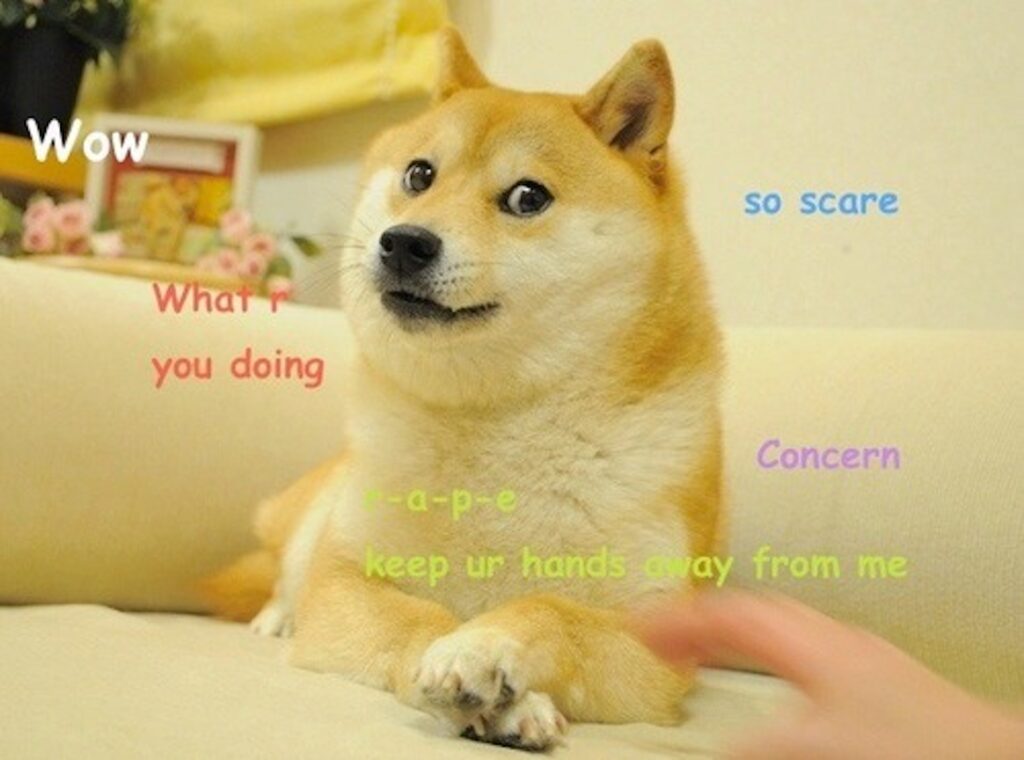 Un des mèmes utilisant la photo du « doge » // Source : knowyourmeme Un des mèmes utilisant la photo du « doge » // Source : knowyourmeme