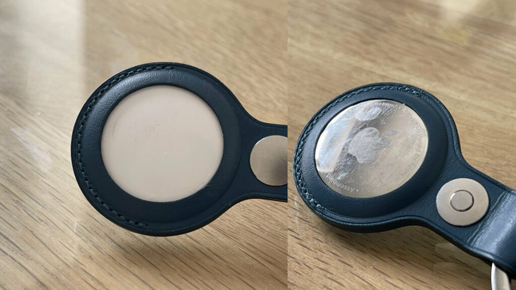 Un AirTag après 6 jours sur un porte-clefs // Source : Photos Numerama Un AirTag après 6 jours sur un porte-clefs // Source : Photos Numerama