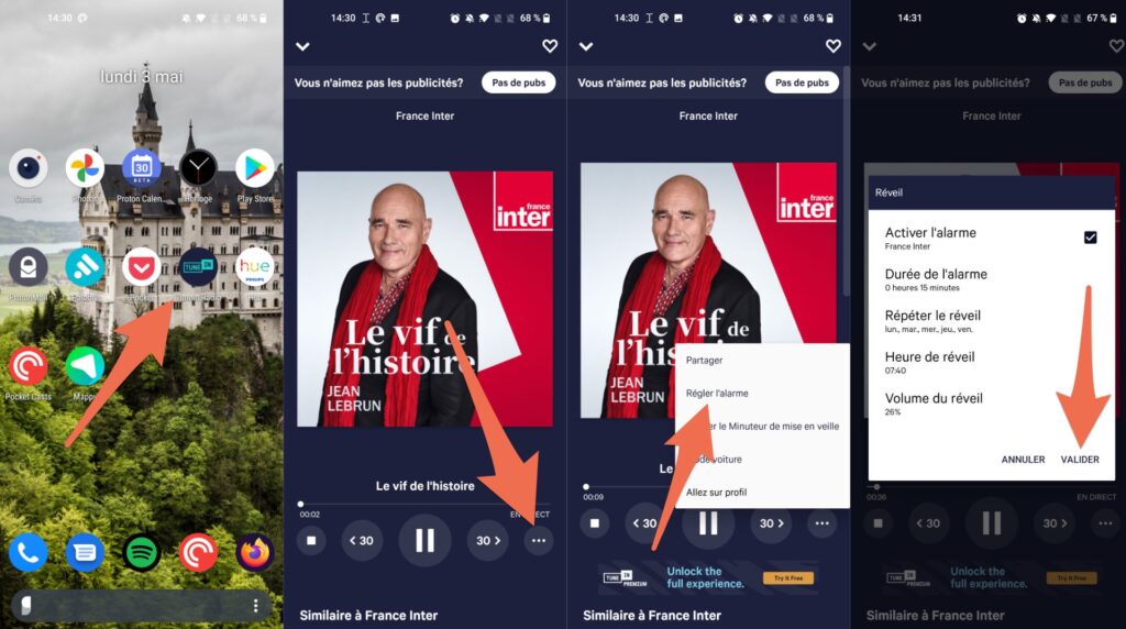 L'application TuneIn Radio embarque une fonctionnalité réveil native // Source : Capture d'écran L'application TuneIn Radio embarque une fonctionnalité réveil native // Source : Capture d'écran