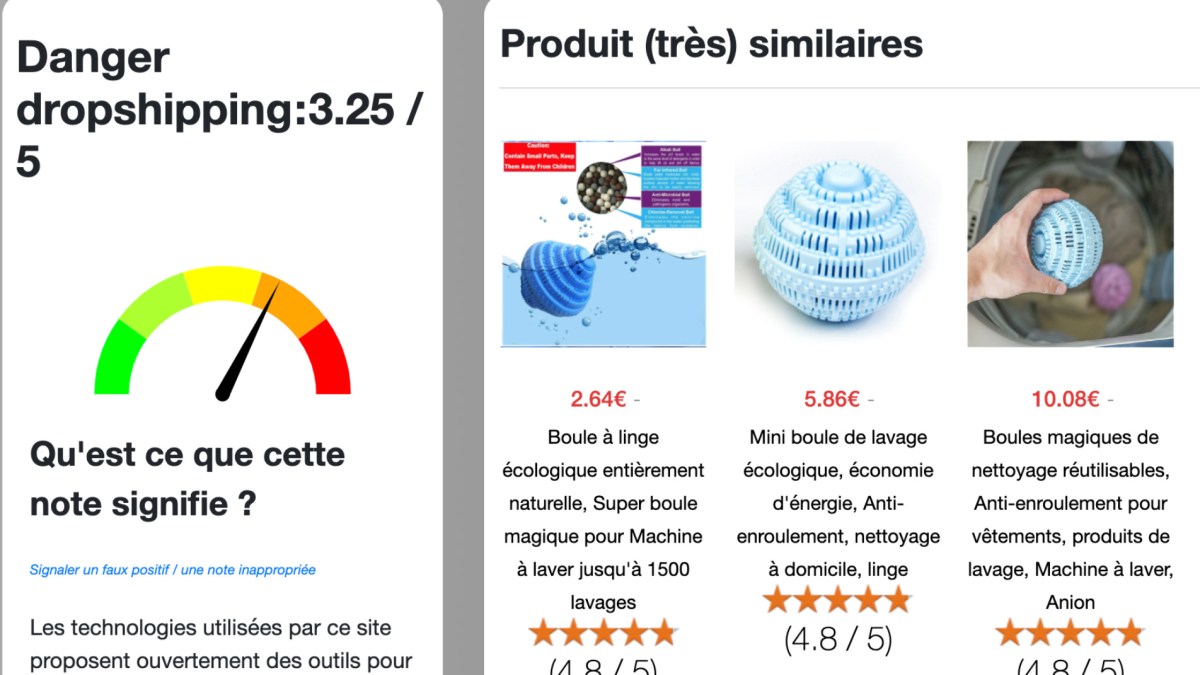 Le site Antidrop évalue la probabilité qu'un marchand pratique le dropshipping // Source : Capture Numerama Le site Antidrop évalue la probabilité qu'un marchand pratique le dropshipping // Source : Capture Numerama