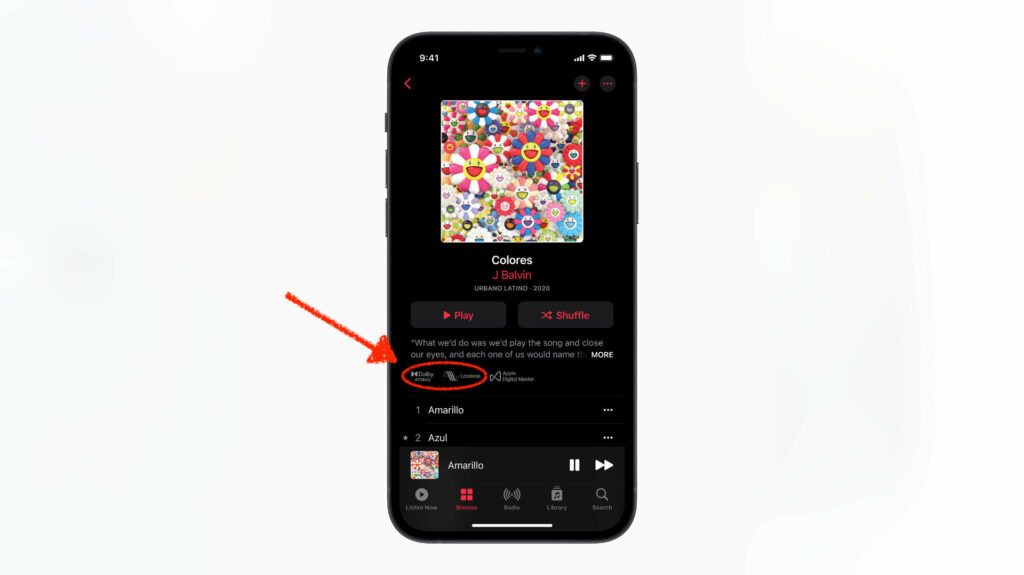 Remarquez les petits logo Dolby, et Lossless sur cette version d’Apple Music. // Source : Apple Remarquez les petits logo Dolby, et Lossless sur cette version d’Apple Music. // Source : Apple