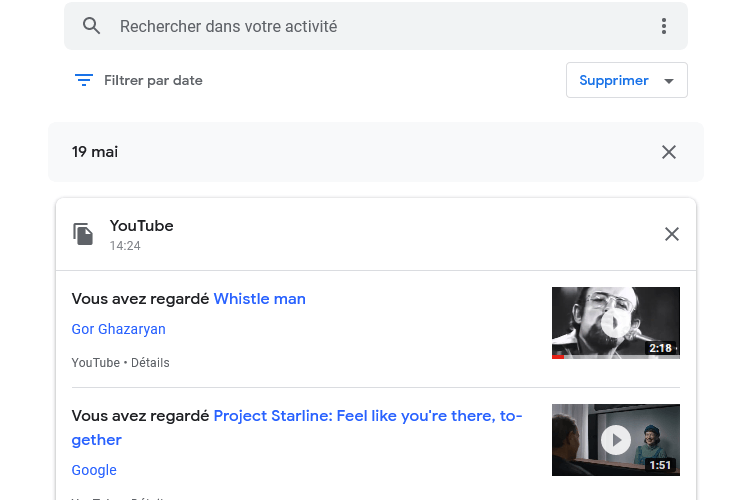 L'affichage par défaut avant
