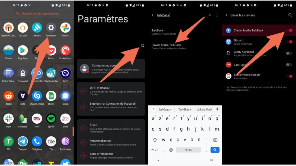 La marche à suivre pour activer le clavier braille sur Android // Source : Capture d'écran La marche à suivre pour activer le clavier braille sur Android // Source : Capture d'écran