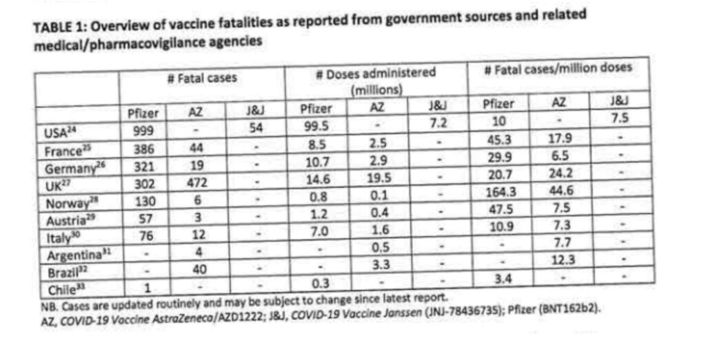 Le tableau censé représenter le nombre de morts causés par le vaccin de Pfizer // Source : Capture d'écran Numerama Le tableau censé représenter le nombre de morts causés par le vaccin de Pfizer // Source : Capture d'écran Numerama