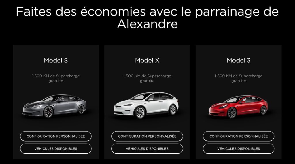 Parrainage Tesla // Source : Capture d'écran Parrainage Tesla // Source : Capture d'écran
