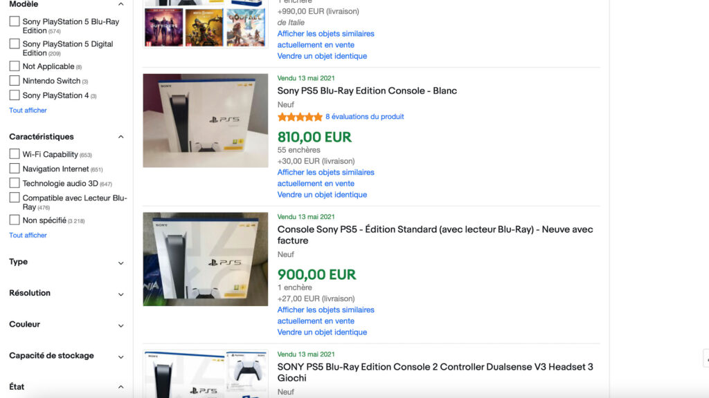 La PS5 sur eBay // Source : Capture d'écran