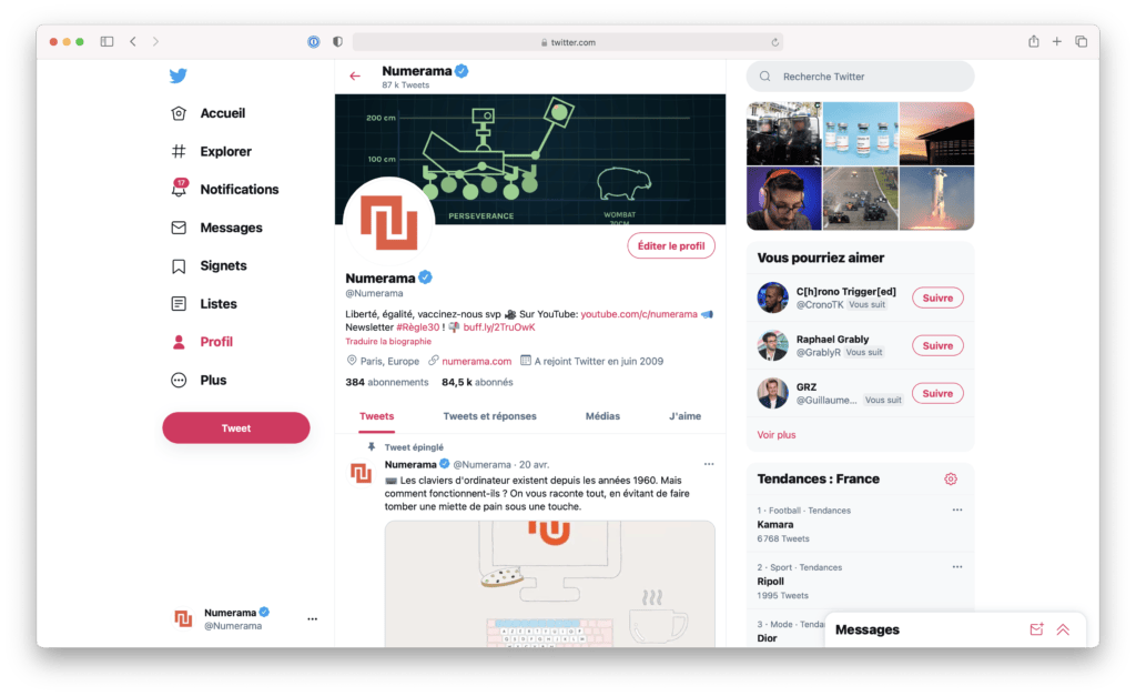 Un compte certifié sur Twitter // Source : Capture d'écran Numerama Un compte certifié sur Twitter // Source : Capture d'écran Numerama