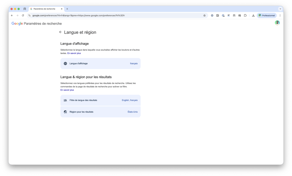 Le nouveau menu de Google