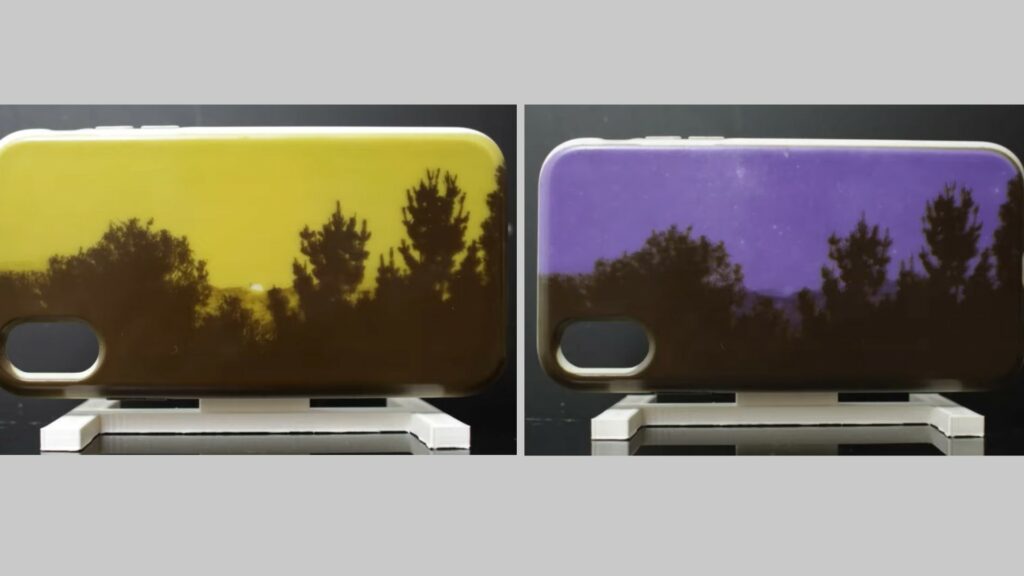 Le MIT a testé le système ChromoUpdate pour des coques de smartphones, entre autres. // Source : MIT Le MIT a testé le système ChromoUpdate pour des coques de smartphones, entre autres. // Source : MIT