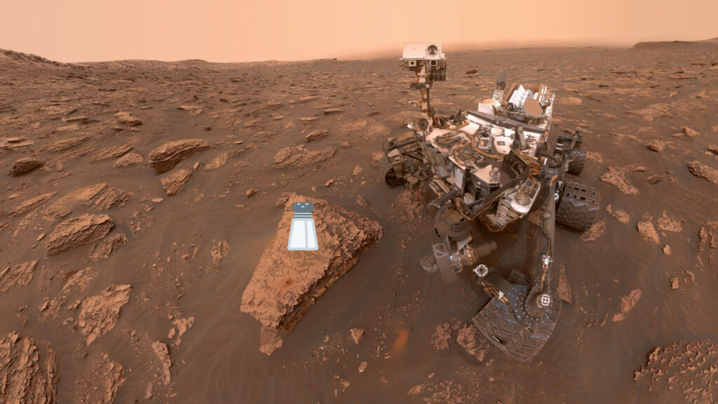 Fausse image de Curiosity trouvant du sel sur Mars. // Source : NASA/JPL-Caltech/MSSS, Wikimedia/CC/Twitter, montage Numerama