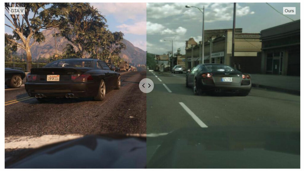 A gauche GTA V, à droite l'image améliorée // Source : Intel ISL A gauche GTA V, à droite l'image améliorée // Source : Intel ISL