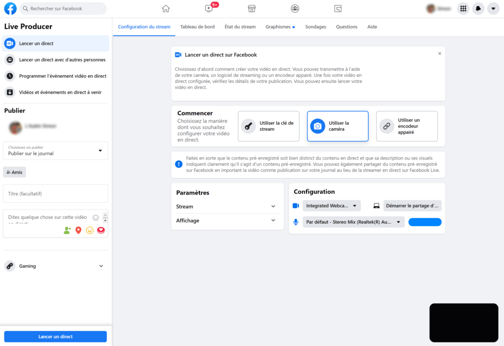 interface Facebook Live interface Facebook Live