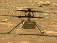 Ingenuity sur Mars le 2 mai 2021. // Source : NASA/JPL-Caltech/ASU (photo recadrée) Ingenuity sur Mars le 2 mai 2021. // Source : NASA/JPL-Caltech/ASU (photo recadrée)