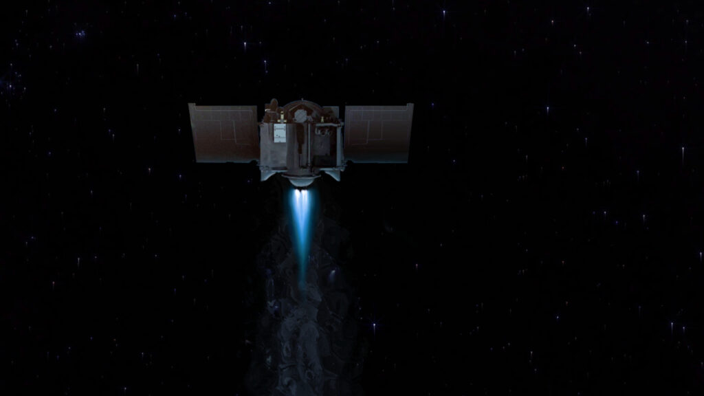 OSIRIS-REx exécutant une manœuvre (vue d'artiste). // Source : Flickr/CC/University of Arizona (image recadrée) OSIRIS-REx exécutant une manœuvre (vue d'artiste). // Source : Flickr/CC/University of Arizona (image recadrée)