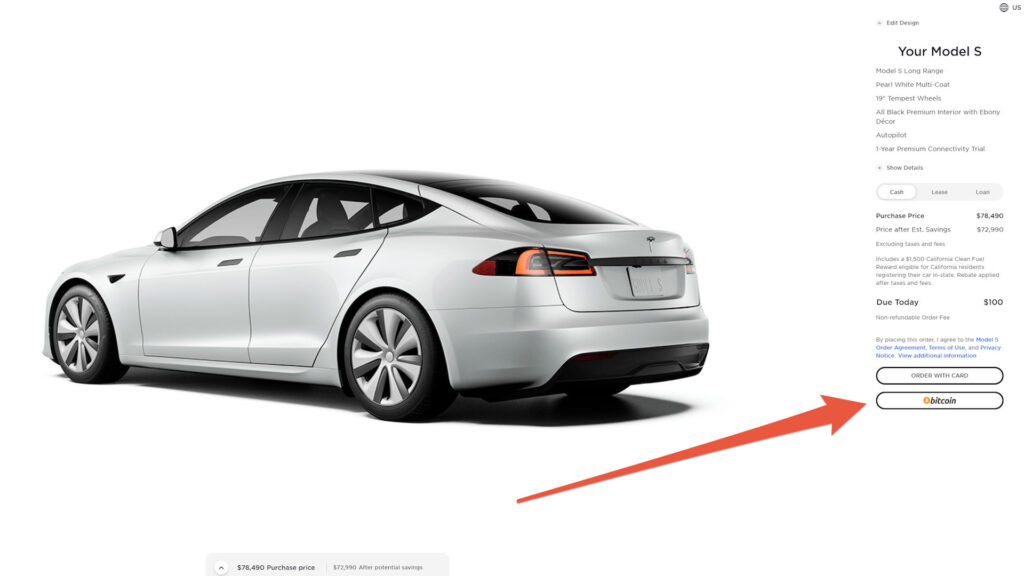 Achat d’une Tesla en bitcoins // Source : Capture Numerama / mars 2021 Achat d’une Tesla en bitcoins // Source : Capture Numerama / mars 2021