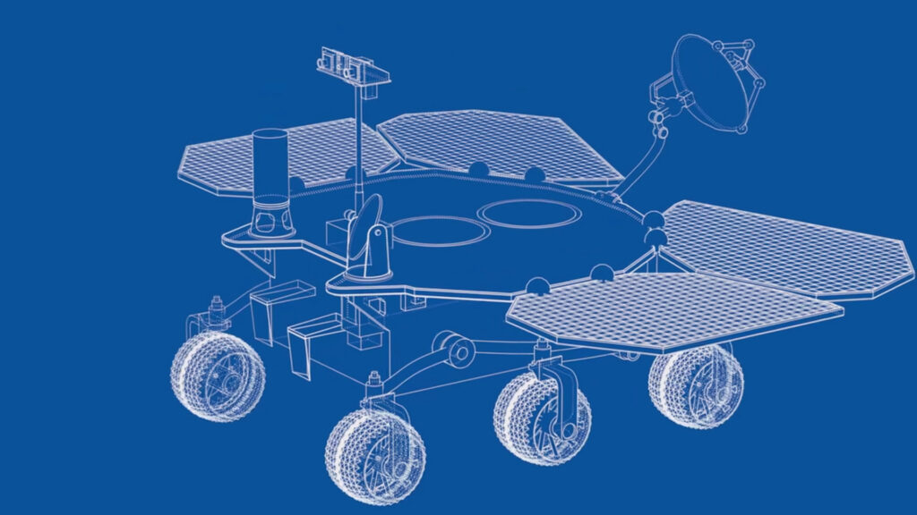 Croquis du rover. // Source : Capture d'écran YouTube AFP Croquis du rover. // Source : Capture d'écran YouTube AFP