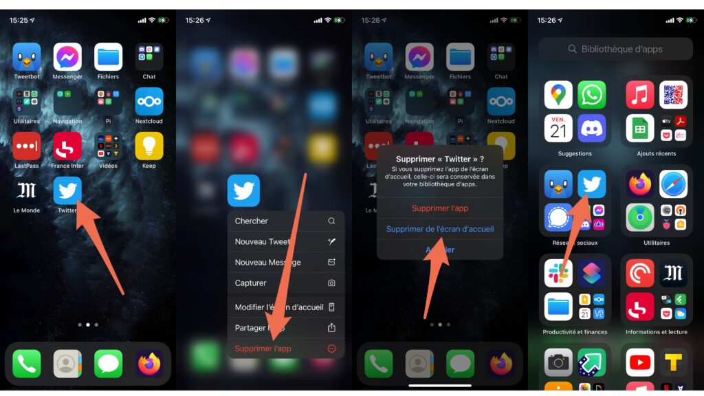 La marche à suivre pour masquer un app sur son iPhone // Source : Capture d'écran La marche à suivre pour masquer un app sur son iPhone // Source : Capture d'écran