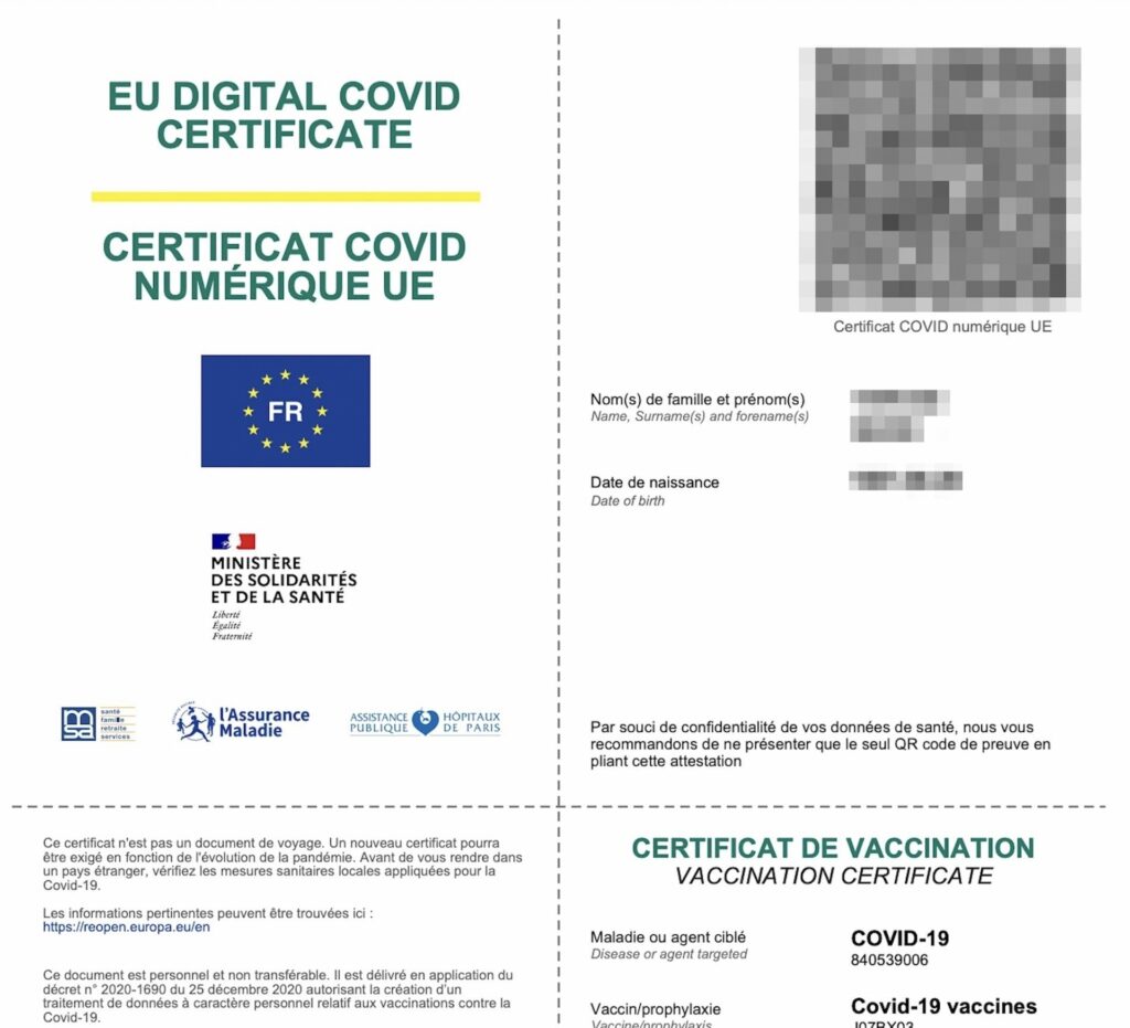 Un certificat européen de vaccination // Source : Numerama Un certificat européen de vaccination // Source : Numerama