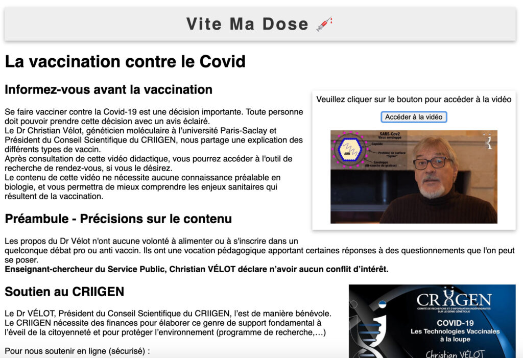 Le faux site de Vite ma dose // Source : Capture d'écran Numerama Le faux site de Vite ma dose // Source : Capture d'écran Numerama