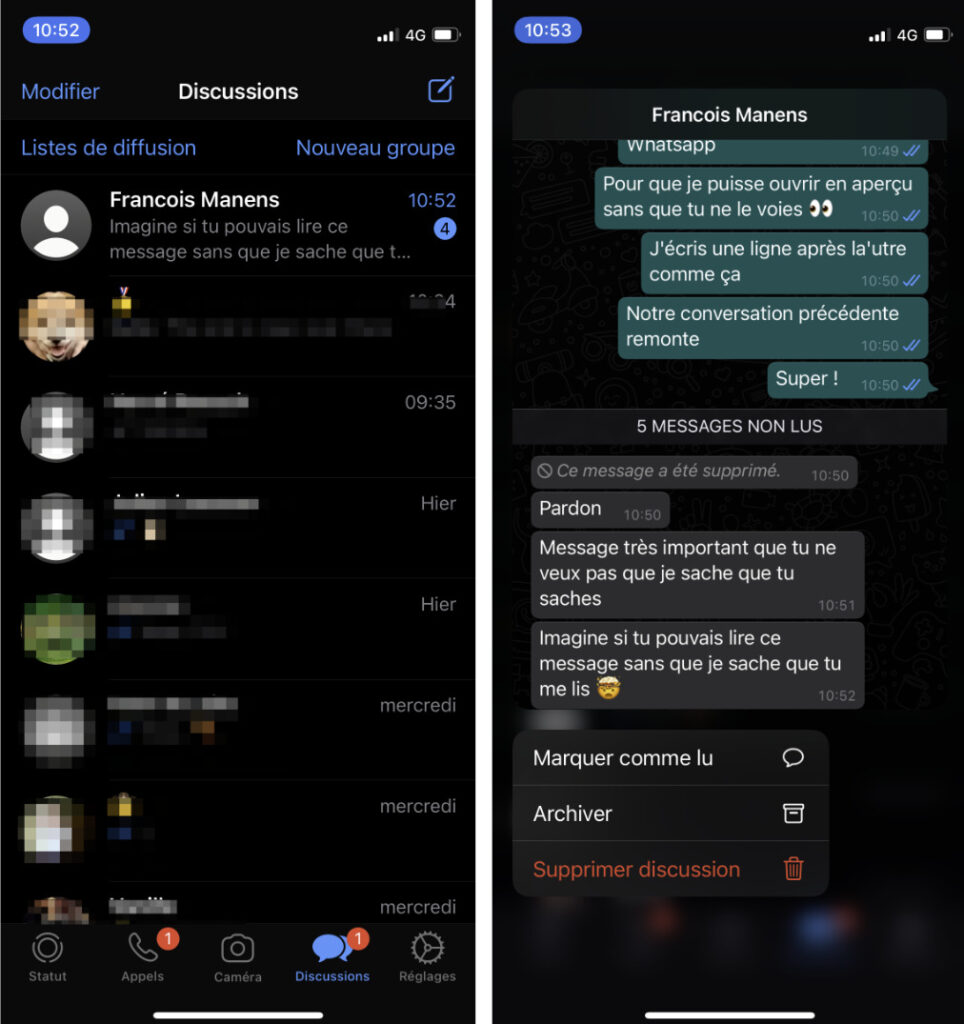 Une conversation très secrète dans WhatsApp Une conversation très secrète dans WhatsApp