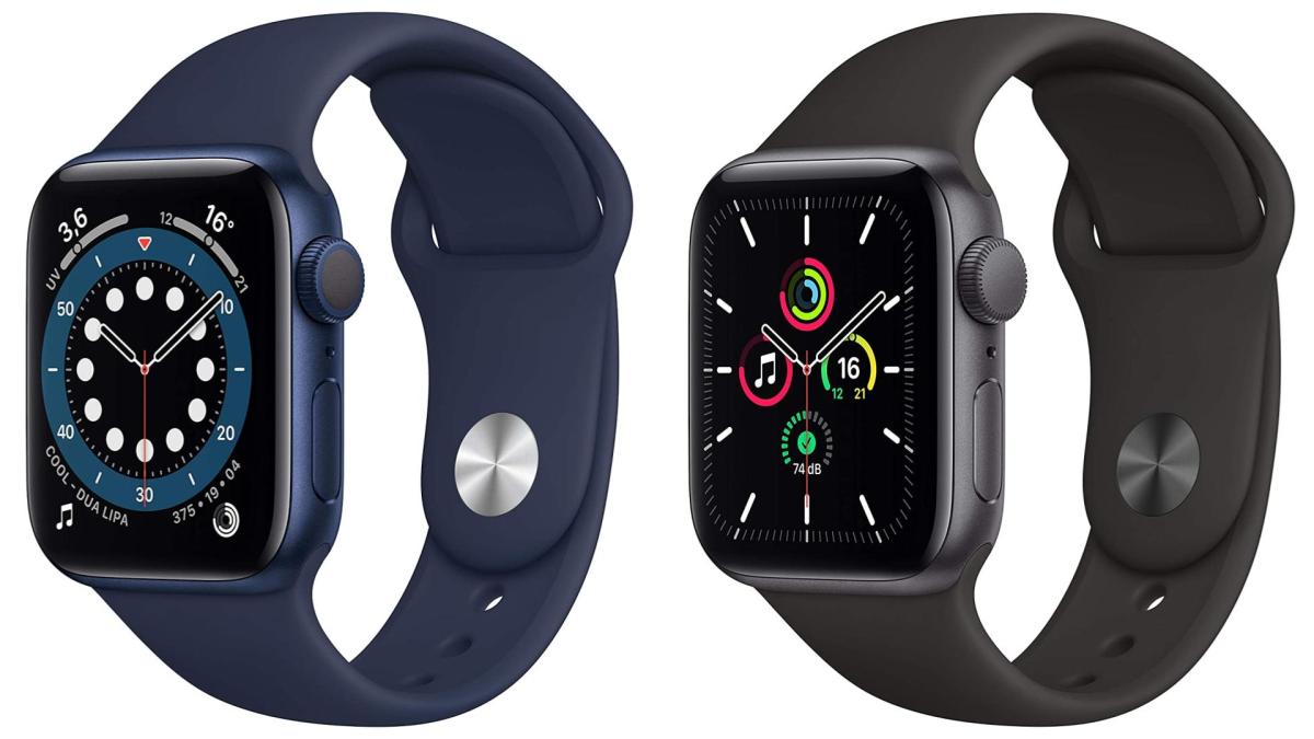 L'Apple Watch Series 6 (40 mm) et l'Apple Watch SE (40 mm). L'Apple Watch Series 6 (40 mm) et l'Apple Watch SE (40 mm).