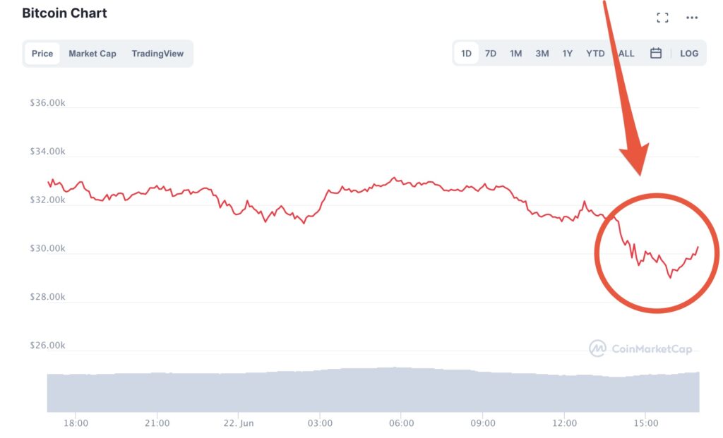 Le cours du bitcoin le 22 juin 2021 // Source : coinmarketcap Le cours du bitcoin le 22 juin 2021 // Source : coinmarketcap