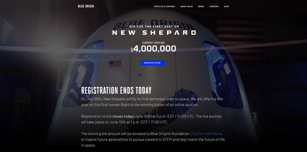 Blue Origin enchères Blue Origin enchères