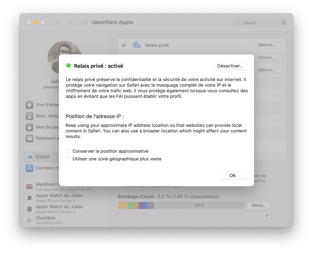 Le Private Relay d'Apple dans macOS 12 // Source : Capture d'écran Numerama Le Private Relay d'Apple dans macOS 12 // Source : Capture d'écran Numerama