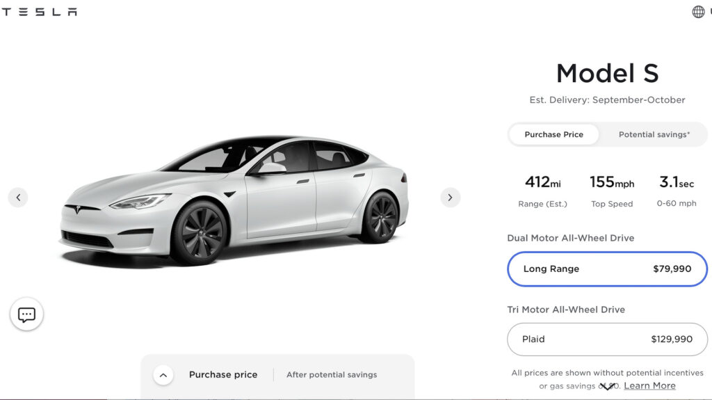 Nouveau prix Tesla Model S Plaid // Source : Capture d'écran Nouveau prix Tesla Model S Plaid // Source : Capture d'écran