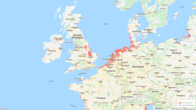 Climate Central, Terres qui seront inondables en 2050 Climate Central, Terres qui seront inondables en 2050