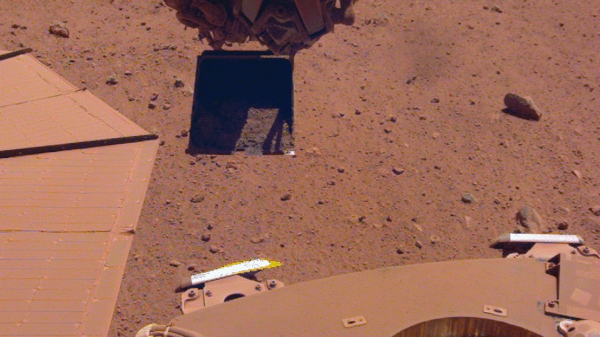 L'étonnante manœuvre d'InSight pour nettoyer ses panneaux solaires. // Source : NASA/JPL-Caltech (photo recadrée) L'étonnante manœuvre d'InSight pour nettoyer ses panneaux solaires. // Source : NASA/JPL-Caltech (photo recadrée)