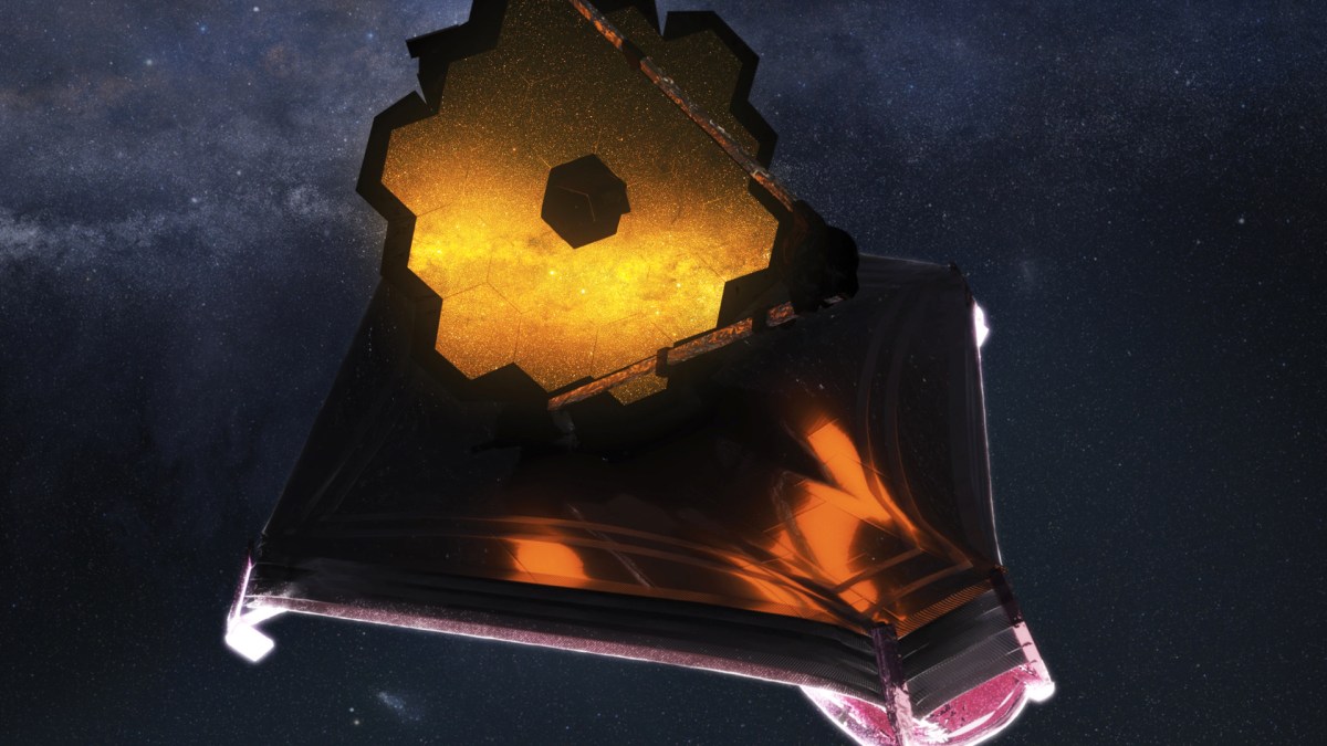 Vue d'artiste du JWST. // Source : Flickr/CC/Adriana Manrique Gutierrez, NASA Animator (image recadrée) Vue d'artiste du JWST. // Source : Flickr/CC/Adriana Manrique Gutierrez, NASA Animator (image recadrée)