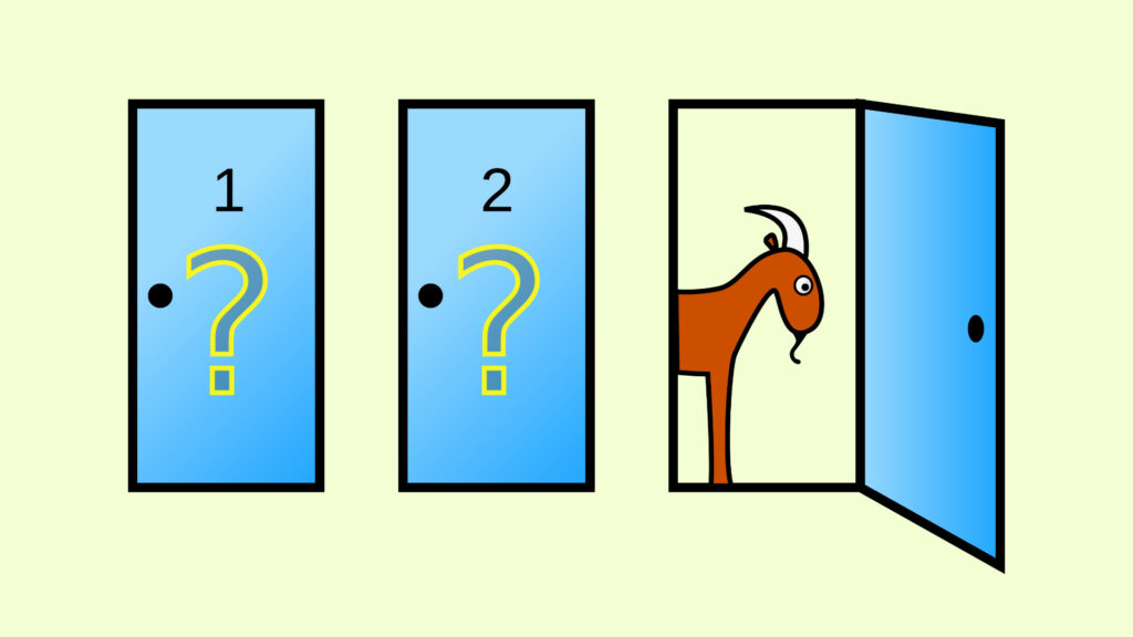 Illustration du paradoxe de Monty Hall. // Source : Wikimedia/CC/Cepheus, modification Numerama Illustration du paradoxe de Monty Hall. // Source : Wikimedia/CC/Cepheus, modification Numerama