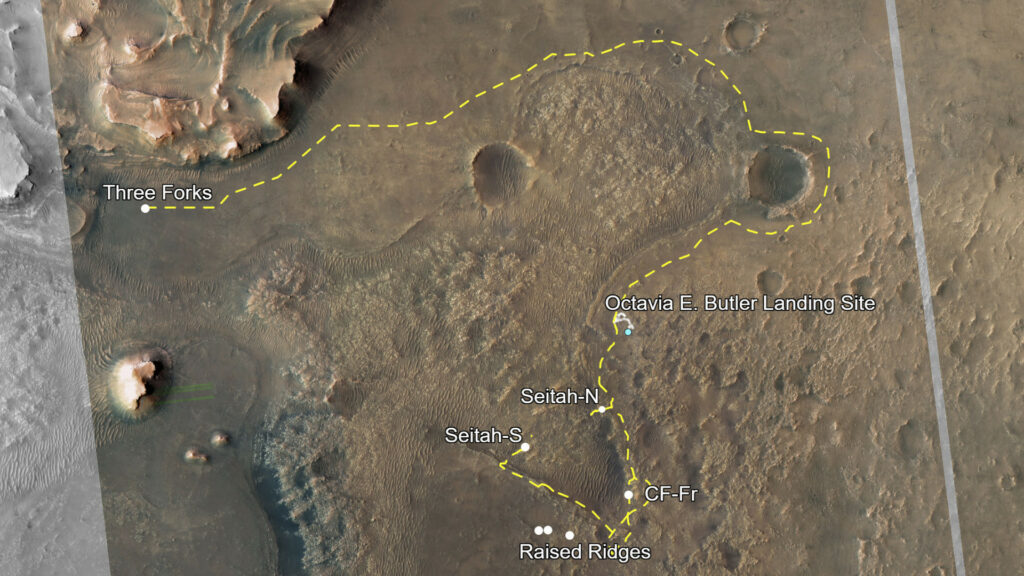 Le premier « road trip » de Perseverance sur Mars. // Source : NASA/JPL-Caltech/University of Arizona Le premier « road trip » de Perseverance sur Mars. // Source : NASA/JPL-Caltech/University of Arizona