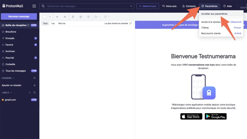 ProtonMail peut importer tous vos mails facilement // Source : Capture d'écran