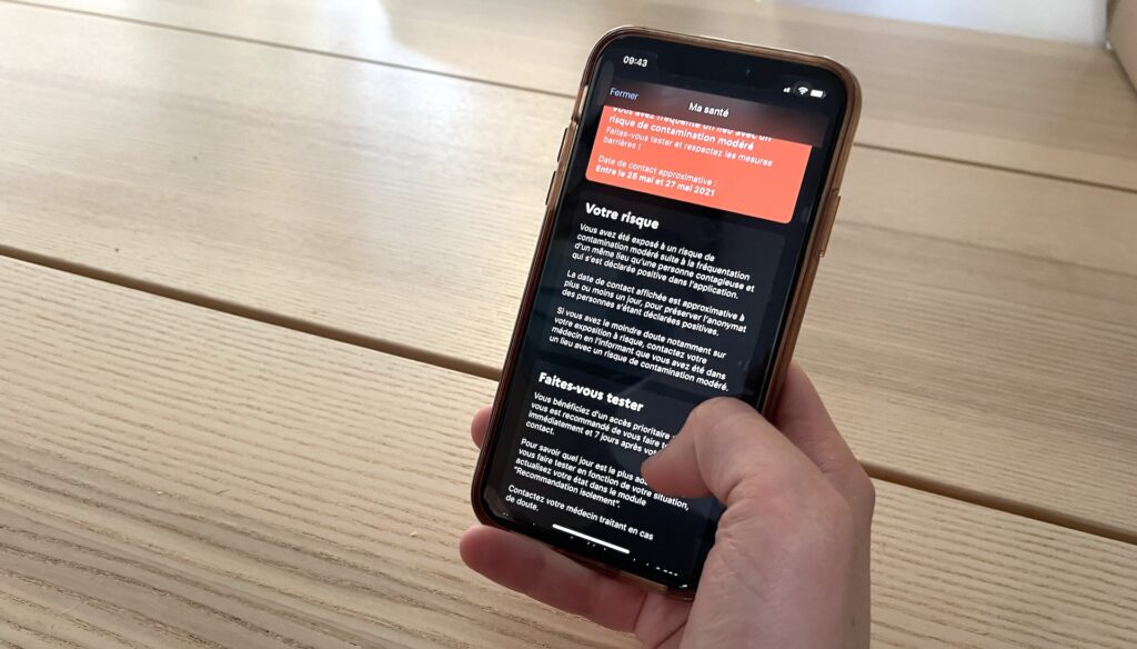 Une notification TousAntiCovid après avoir scanné un QR Code // Source : Numerama/François Manens Une notification TousAntiCovid après avoir scanné un QR Code // Source : Numerama/François Manens