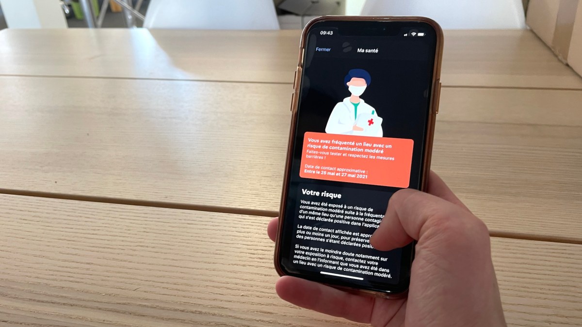 Une notification TousAntiCovid après avoir scanné un QR Code // Source : Numerama/François Manens Une notification TousAntiCovid après avoir scanné un QR Code // Source : Numerama/François Manens