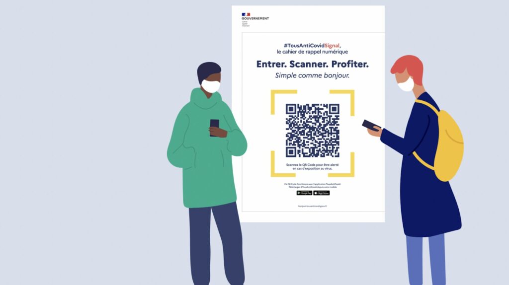 Un visuel de QR code affiché dans un lieu // Source : tousanticovid