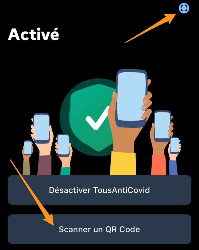 L'option « scanner un QR Code » est désormais bien mieux mise en avant sur TousAntiCovid. // Source : Capture d'écran Numerama L'option « scanner un QR Code » est désormais bien mieux mise en avant sur TousAntiCovid. // Source : Capture d'écran Numerama