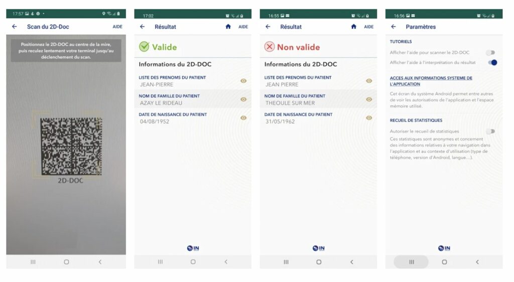 Capture de TousAntiCovid Vérif dans le Google Play Store, où l'on voit ce que sont censés voir ceux qui scannent le code Capture de TousAntiCovid Vérif dans le Google Play Store, où l'on voit ce que sont censés voir ceux qui scannent le code