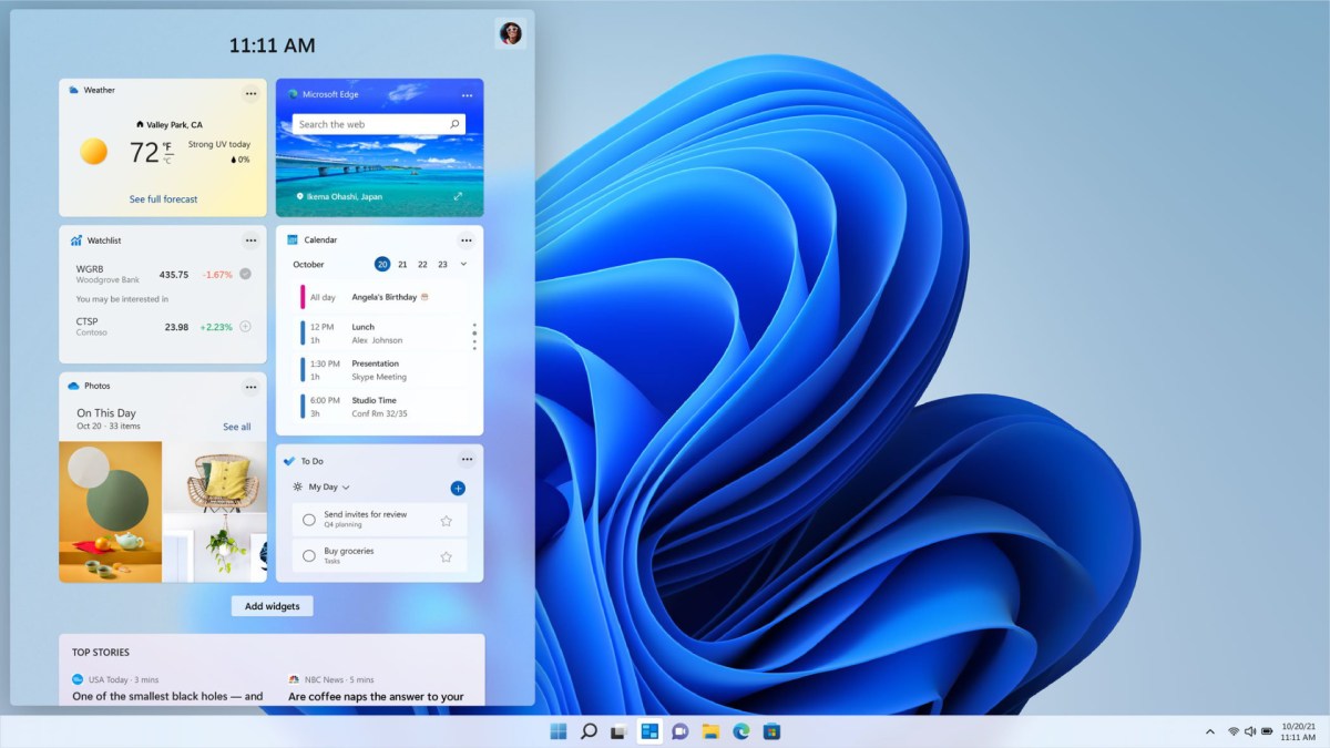Le panneau de widgets // Source : Microsoft Le panneau de widgets // Source : Microsoft