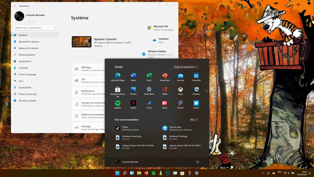 Windows 11 et son Menu Démarrer centré // Source : Capture d'écran Windows 11 et son Menu Démarrer centré // Source : Capture d'écran